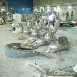 Modern Metal Rabbit Sculpture Custom Stainless Steel Art Installation