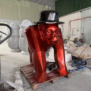 Red gorilla sculpture modern art decoration