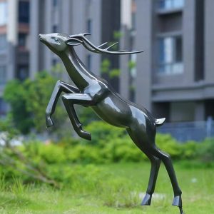 Leaping antelope stainless steel outdoor garden sculpture