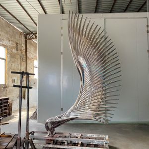 Wings of Liberty Stainless Steel Metal Sculpture Modern Artwork Symbolizing Freedom and Power