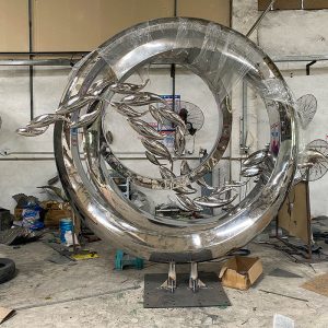 Dance of the Fish Rings Modern Stainless Steel Sculpture