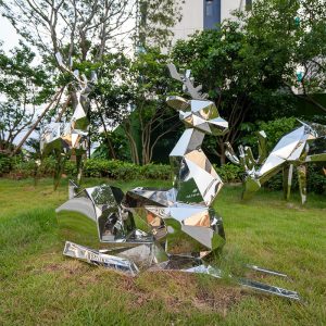 Sculpture Factory Modern Stainless Steel Geometric Deer Sculpture