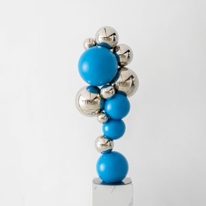 Modern blue and stainless steel sphere art sculpture