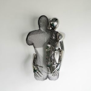 Modern stainless steel and mesh human sculpture artwork indoor pendant packaging