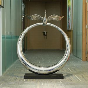 "Birds and Rings" Stainless Steel Sculpture - Modern Decorative Artwork