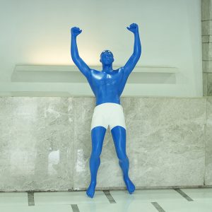 Blue Athlete Sculpture Modern decorative artwork of vitality and strength