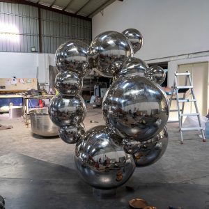 Dance of Reflection Stainless Steel Mirrored Sphere Sculpture Outdoor Art Installation Ball