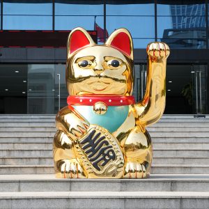 Large fiberglass lucky cat sculpture