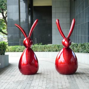 Rabbit shape mirror coating modern stainless steel art sculpture