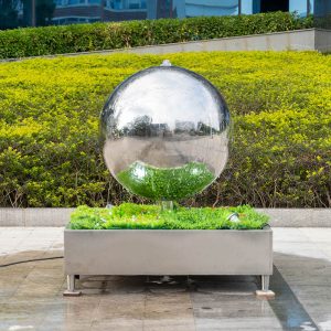 Modern stainless steel crystal ball fountain sculpture