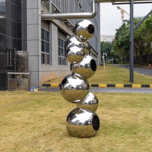 Modern Stainless Steel Balanced Sphere Sculpture