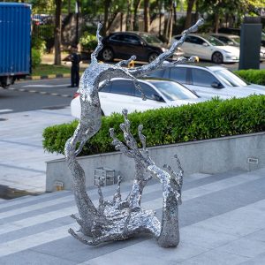 Silver abstract tree branch outdoor stainless steel garden sculpture