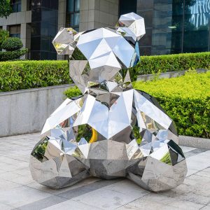 Stainless steel animal bear metal sculpture geometric custom landscape mirror decoration