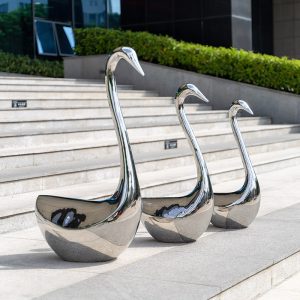 Elegant swan modern stainless steel sculpture for garden decoration