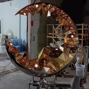 Starlight Crescent Stainless Steel Crescent Light Sculpture Outdoor Art Installation